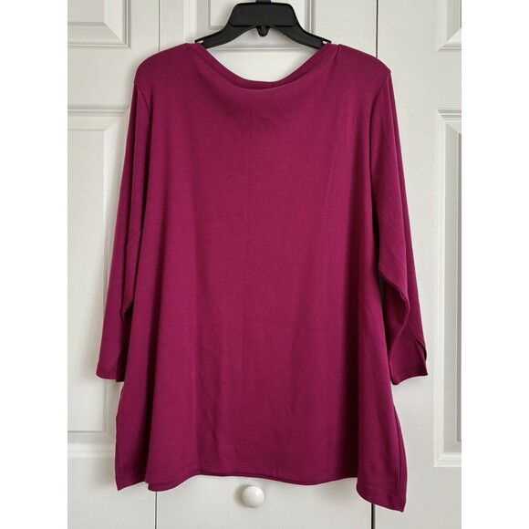 STYLE & CO. WOMENS TOPS BOAT NECK MAGENTA BLOSSOM 3/4 SLEEVE COTTON TUNIC PULLOV - Picture 4 of 7